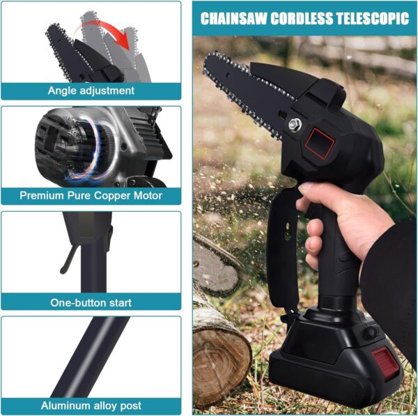 Tronçonneuse Sur Perche Télescopique 2-en-1 - Mini Tronçonneuse Sans Fil 6 Pouces, Batterie 4000mAh, Compatible Makita - 4