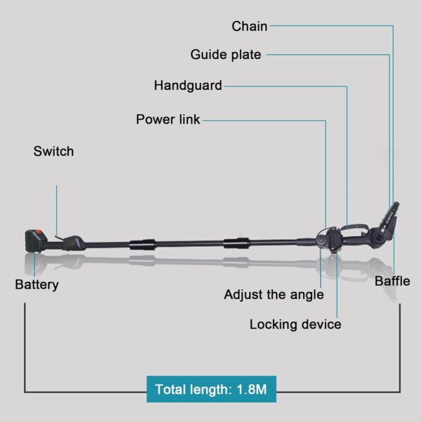 Perche élagueuse Télescopique électrique 2 En 1 – Compatible Makita 18V – 6 Pouces, 700W – Avec 2 Batteries 2000mAh – Pour Taille Et Coupe De Branches - 8