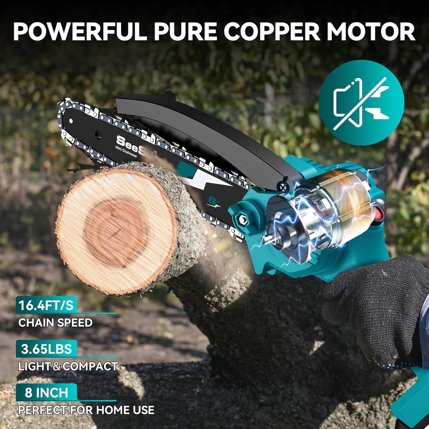 Mini Tronçonneuse Sans Fil 8 Pouces - Moteur Sans Balais 1000W, Batterie 6000mAh, Pour Branches Et Jardin